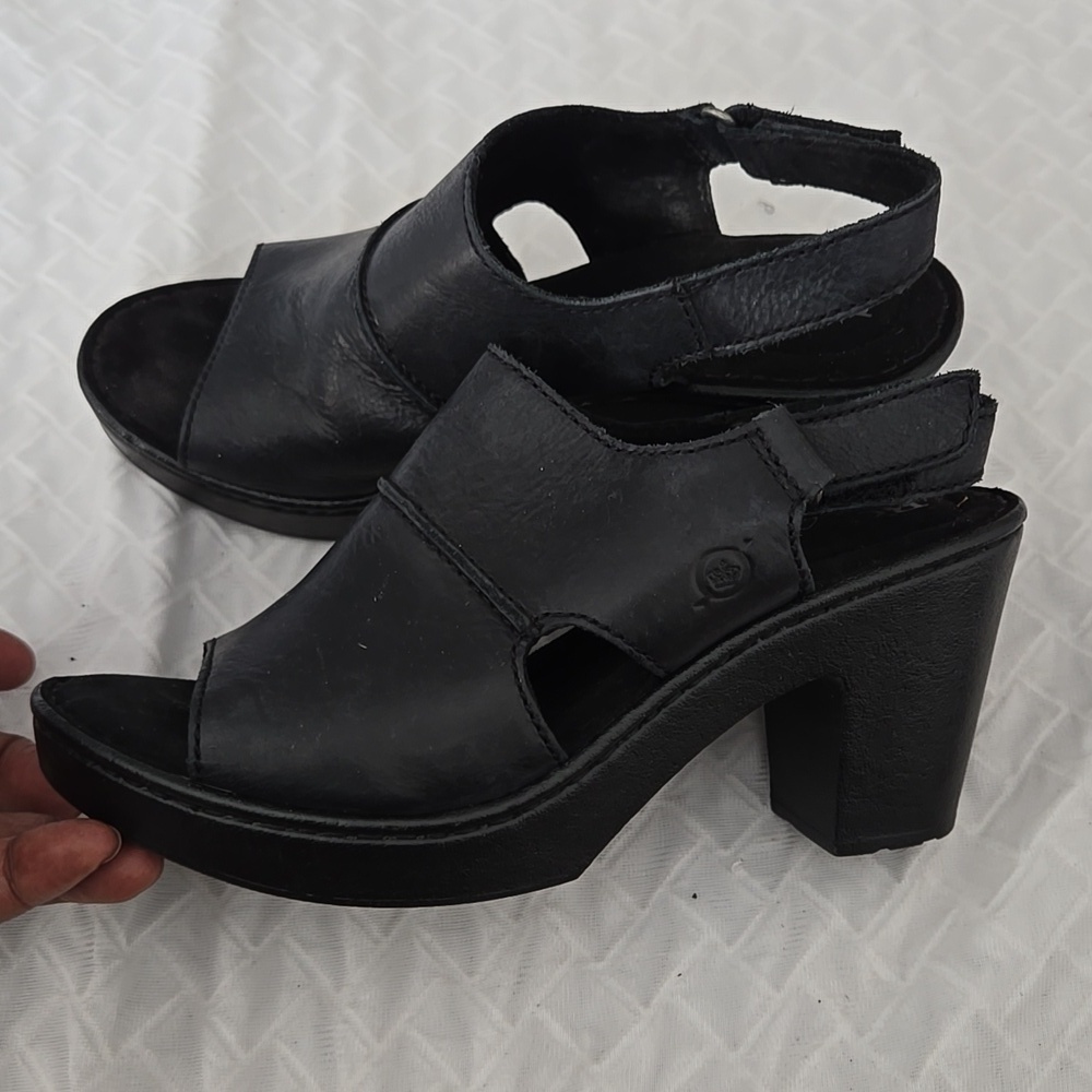 Born Women Black Heeled Open Toe Mule Sandals Summer Comfort Shoes - Picture 4 of 10